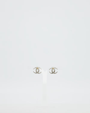 Chanel 2015 Silver CC Stud Earrings with Crystal Details