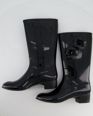 Chanel Black Camellia Wellington Boots Size EU 40