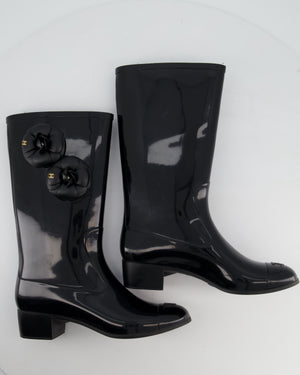 Chanel Black Camellia Wellington Boots Size EU 40