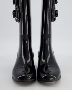 Chanel Black Camellia Wellington Boots Size EU 40