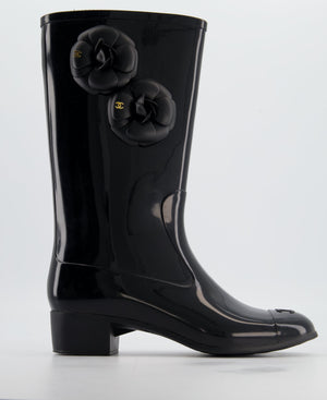 Chanel Black Camellia Wellington Boots Size EU 40
