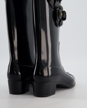 Chanel Black Camellia Wellington Boots Size EU 40