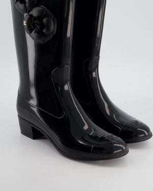Chanel Black Camellia Wellington Boots Size EU 40