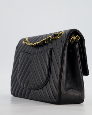 *FIRE PRICE* Chanel Black Chevron Medium Classic Double Flap Bag in Lambskin Leather with Gold Hardware