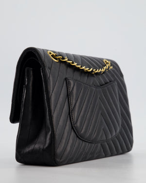 *FIRE PRICE* Chanel Black Chevron Medium Classic Double Flap Bag in Lambskin Leather with Gold Hardware