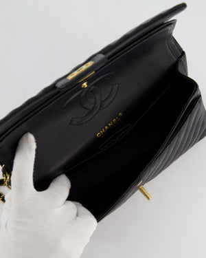 *FIRE PRICE* Chanel Black Chevron Medium Classic Double Flap Bag in Lambskin Leather with Gold Hardware