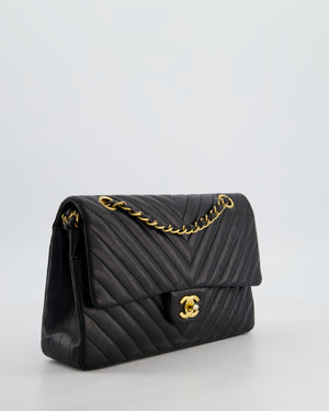 *FIRE PRICE* Chanel Black Chevron Medium Classic Double Flap Bag in Lambskin Leather with Gold Hardware