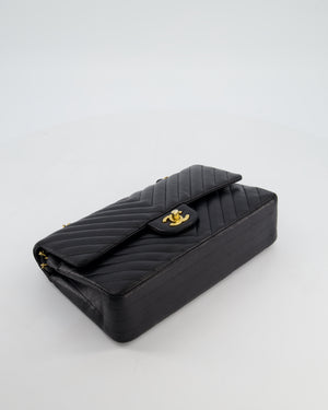 *FIRE PRICE* Chanel Black Chevron Medium Classic Double Flap Bag in Lambskin Leather with Gold Hardware