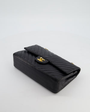 *FIRE PRICE* Chanel Black Chevron Medium Classic Double Flap Bag in Lambskin Leather with Gold Hardware