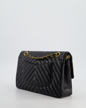 *FIRE PRICE* Chanel Black Chevron Medium Classic Double Flap Bag in Lambskin Leather with Gold Hardware