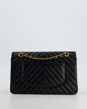 *FIRE PRICE* Chanel Black Chevron Medium Classic Double Flap Bag in Lambskin Leather with Gold Hardware
