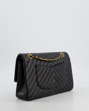 *FIRE PRICE* Chanel Black Chevron Medium Classic Double Flap Bag in Lambskin Leather with Gold Hardware