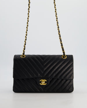 *FIRE PRICE* Chanel Black Chevron Medium Classic Double Flap Bag in Lambskin Leather with Gold Hardware