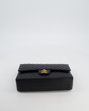 *FIRE PRICE* Chanel Black Chevron Medium Classic Double Flap Bag in Lambskin Leather with Gold Hardware