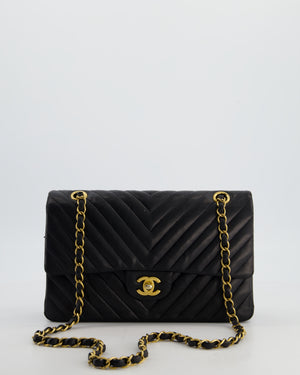 *FIRE PRICE* Chanel Black Chevron Medium Classic Double Flap Bag in Lambskin Leather with Gold Hardware