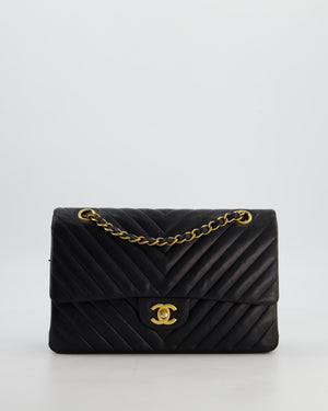 *FIRE PRICE* Chanel Black Chevron Medium Classic Double Flap Bag in Lambskin Leather with Gold Hardware