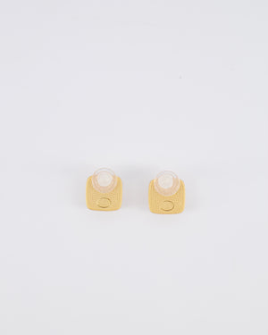 Chanel 25A Brushed Gold and White CC Logo Small Square Earrings