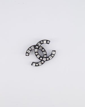 Chanel 24A Black and Crystal Embellished CC Logo Brooch
