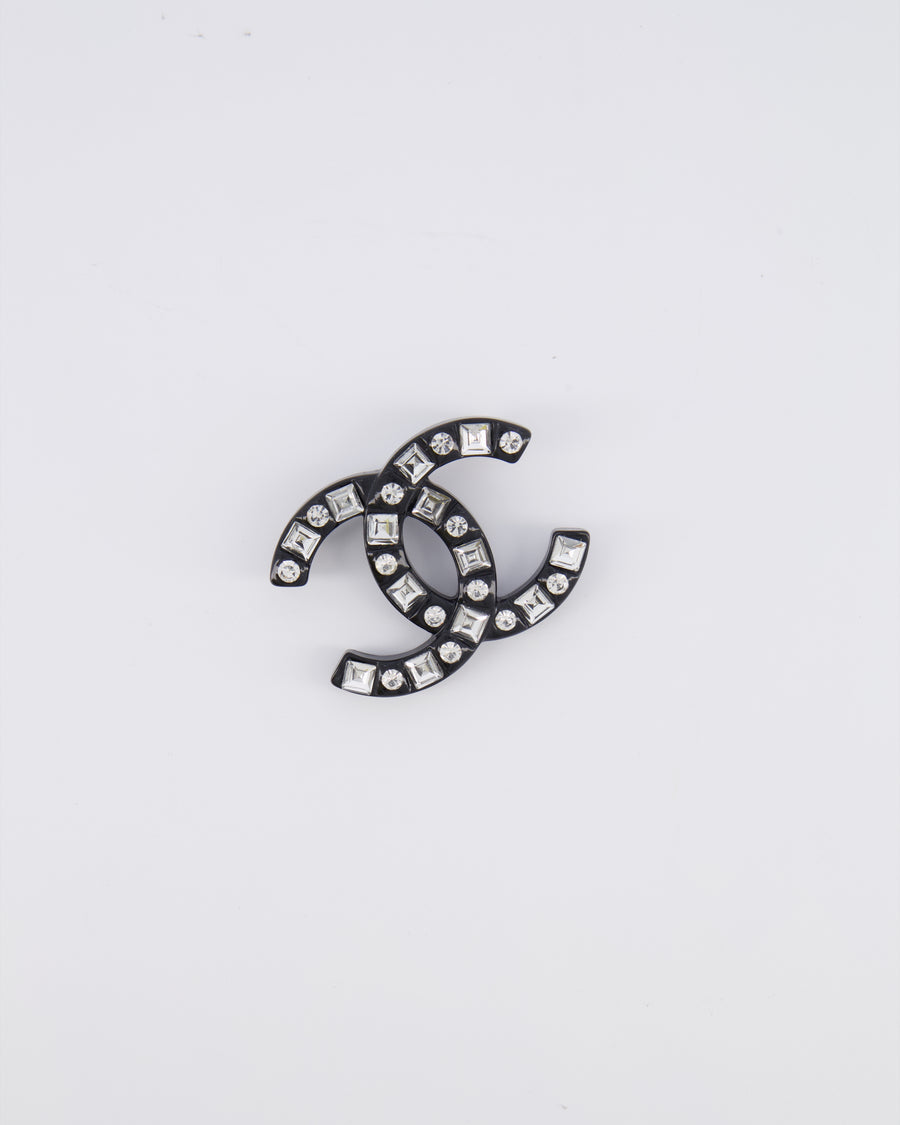 Chanel 24A Black and Crystal Embellished CC Logo Brooch
