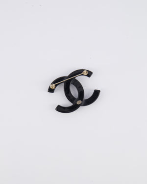 Chanel 24A Black and Crystal Embellished CC Logo Brooch