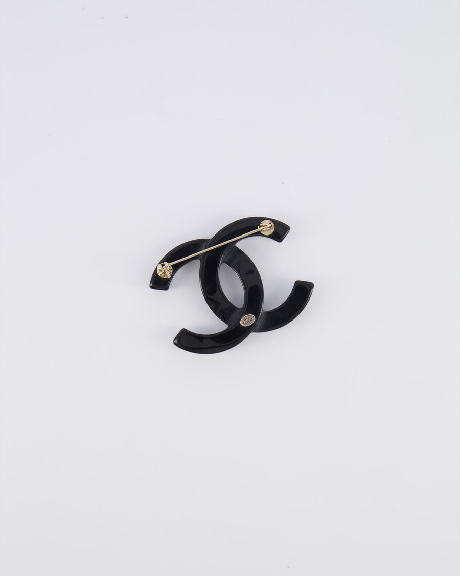 Chanel 24A Black and Crystal Embellished CC Logo Brooch