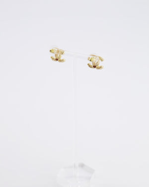 Chanel 24A Champagne Gold Textured CC Logo Small Earrings with Pearls