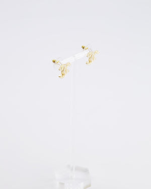 Chanel 24A Champagne Gold Textured CC Logo Small Earrings with Pearls