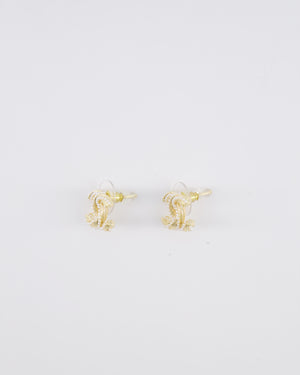 Chanel 24A Champagne Gold Textured CC Logo Small Earrings with Pearls