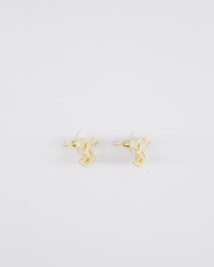 Chanel 24A Champagne Gold Textured CC Logo Small Earrings with Pearls