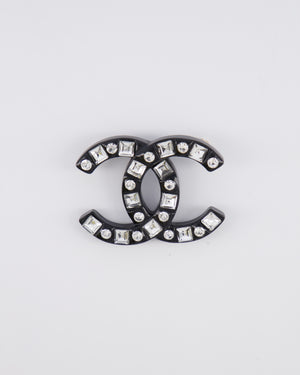 Chanel 24A Black and Crystal Embellished CC Logo Brooch