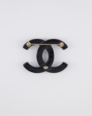 Chanel 24A Black and Crystal Embellished CC Logo Brooch