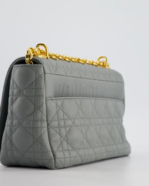 *FIRE PRICE* Christian Dior Grey Large Caro Supple Cannage Calfskin Leather Flap Bag With Gold Hardware