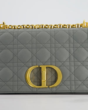 *FIRE PRICE* Christian Dior Grey Large Caro Supple Cannage Calfskin Leather Flap Bag With Gold Hardware