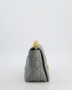 *FIRE PRICE* Christian Dior Grey Large Caro Supple Cannage Calfskin Leather Flap Bag With Gold Hardware