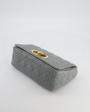 *FIRE PRICE* Christian Dior Grey Large Caro Supple Cannage Calfskin Leather Flap Bag With Gold Hardware