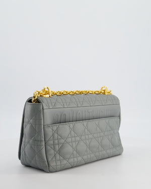 *FIRE PRICE* Christian Dior Grey Large Caro Supple Cannage Calfskin Leather Flap Bag With Gold Hardware