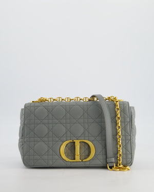 *FIRE PRICE* Christian Dior Grey Large Caro Supple Cannage Calfskin Leather Flap Bag With Gold Hardware