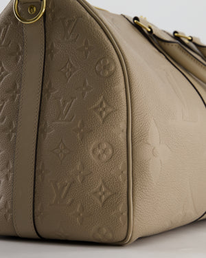 Louis Vuitton Keepall 45 Bandoulière Travel Bag in Beige Tourterelle Monogram Empreinte Giant Leather with Gold Hardware RRP £2,740