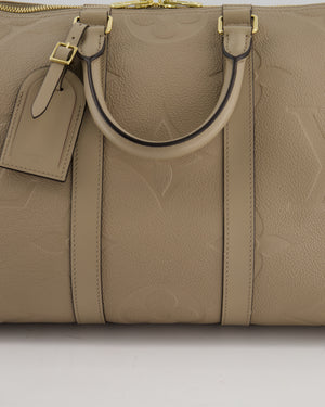Louis Vuitton Keepall 45 Bandoulière Travel Bag in Beige Tourterelle Monogram Empreinte Giant Leather with Gold Hardware RRP £2,740