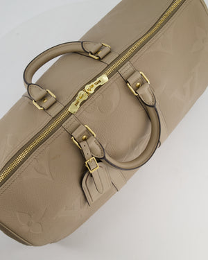 Louis Vuitton Keepall 45 Bandoulière Travel Bag in Beige Tourterelle Monogram Empreinte Giant Leather with Gold Hardware RRP £2,740