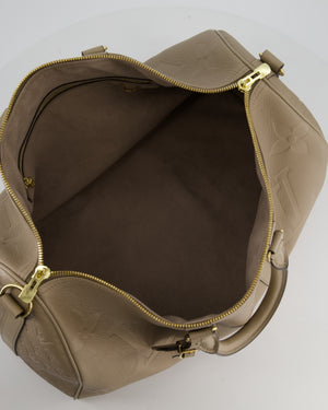 Louis Vuitton Keepall 45 Bandoulière Travel Bag in Beige Tourterelle Monogram Empreinte Giant Leather with Gold Hardware RRP £2,740