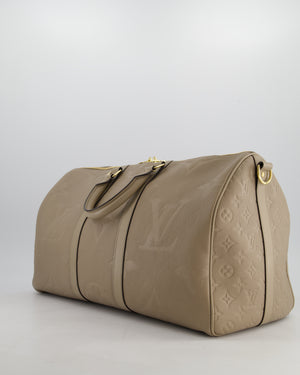 Louis Vuitton Keepall 45 Bandoulière Travel Bag in Beige Tourterelle Monogram Empreinte Giant Leather with Gold Hardware RRP £2,740