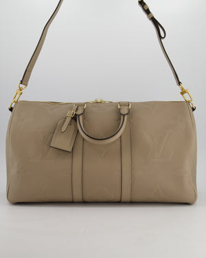 Louis Vuitton Keepall 45 Bandoulière Travel Bag in Beige Tourterelle Monogram Empreinte Giant Leather with Gold Hardware RRP £2,740