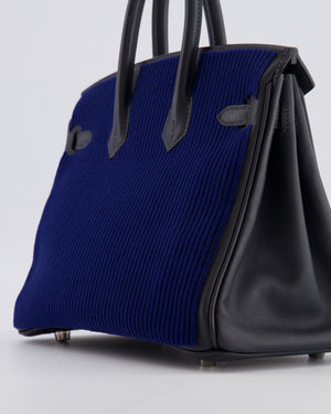 *RARE* Hermès Birkin 25 Côte à Côte Retourne Bag in Bleu Saphir Tuffetage and Caban Swift Leather with Palladium Hardware