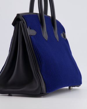 *RARE* Hermès Birkin 25 Côte à Côte Retourne Bag in Bleu Saphir Tuffetage and Caban Swift Leather with Palladium Hardware