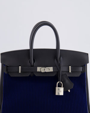 *RARE* Hermès Birkin 25 Côte à Côte Retourne Bag in Bleu Saphir Tuffetage and Caban Swift Leather with Palladium Hardware