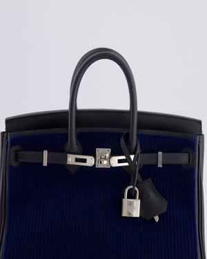 *RARE* Hermès Birkin 25 Côte à Côte Retourne Bag in Bleu Saphir Tuffetage and Caban Swift Leather with Palladium Hardware