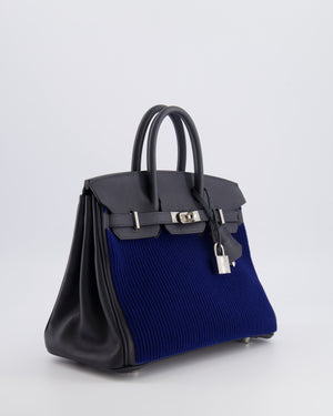 *RARE* Hermès Birkin 25 Côte à Côte Retourne Bag in Bleu Saphir Tuffetage and Caban Swift Leather with Palladium Hardware