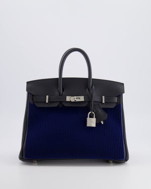 *RARE* Hermès Birkin 25 Côte à Côte Retourne Bag in Bleu Saphir Tuffetage and Caban Swift Leather with Palladium Hardware