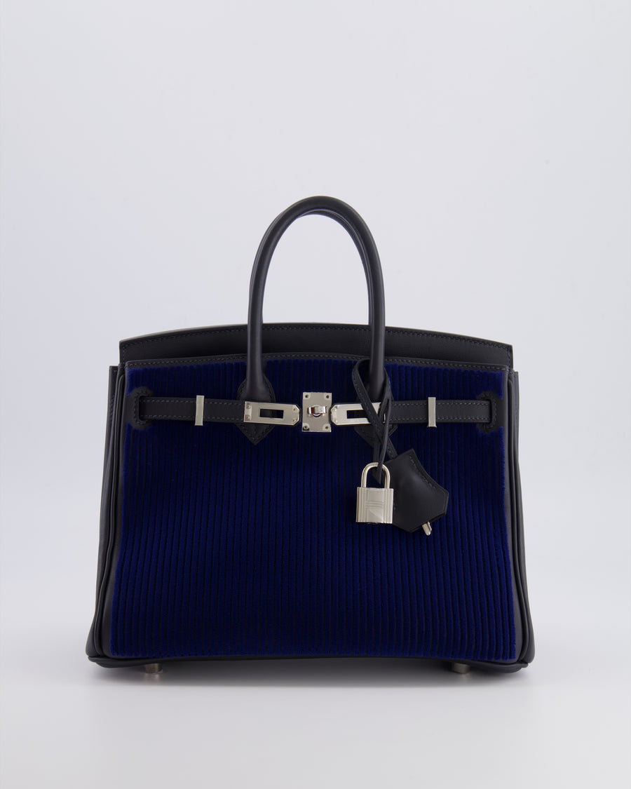 *RARE* Hermès Birkin 25 Côte à Côte Retourne Bag in Bleu Saphir Tuffetage and Caban Swift Leather with Palladium Hardware